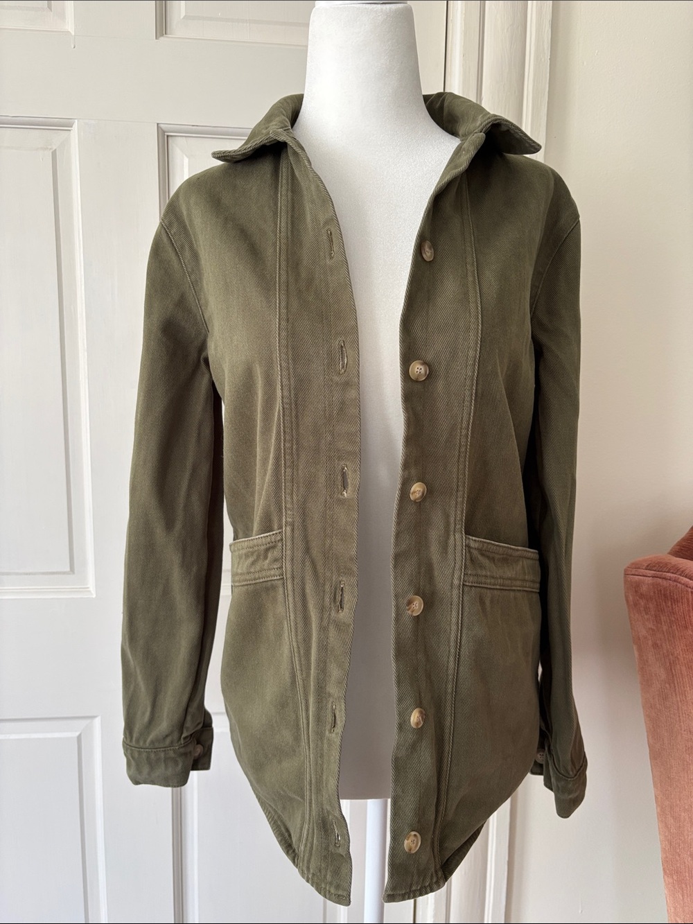 Sezane Will XXS Olive denim Utility Jacket with Button Front chore jacket - Picture 4 of 11
